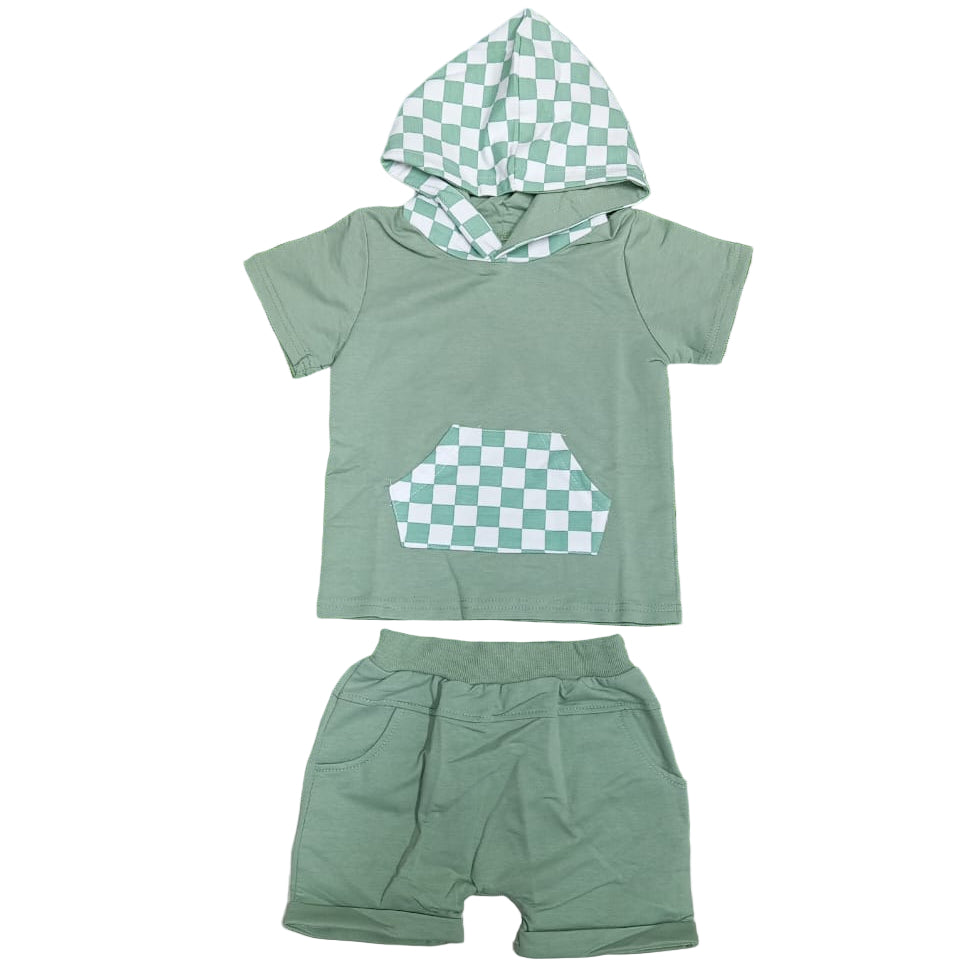 SUIT 2PC CHECKED HOODED