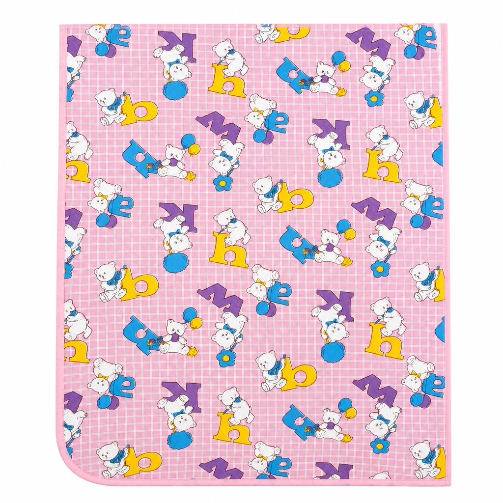 Pink Baby Blanket - Teddy Bears & Alphabet Pattern