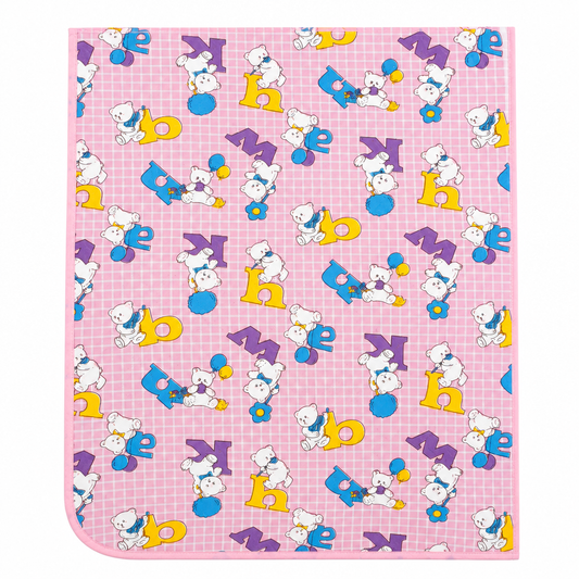 Pink Baby Blanket - Teddy Bears & Alphabet Pattern