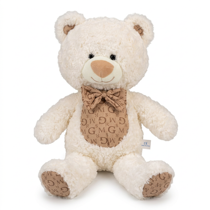 Pink teddy bear on a white background