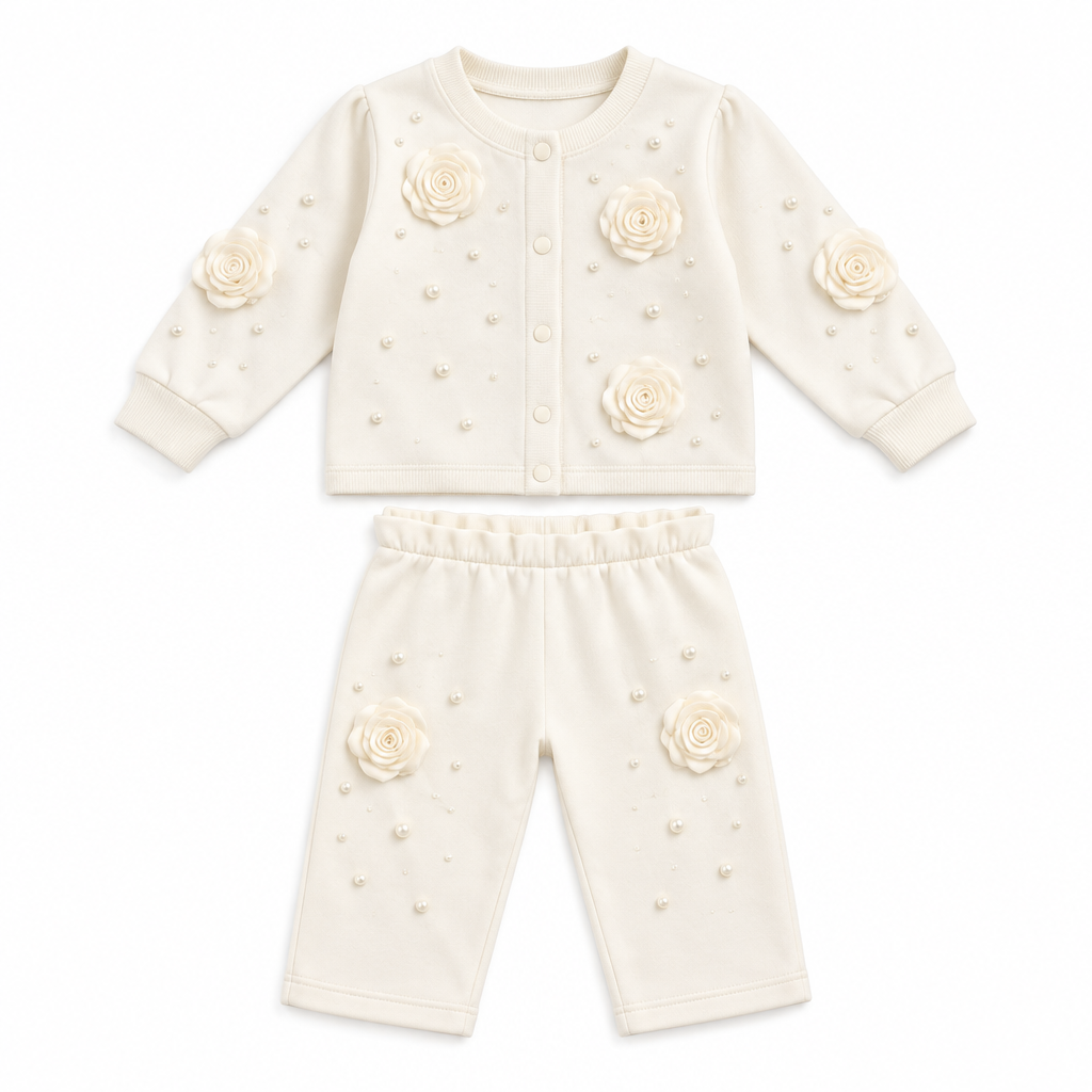 White Baby Rose Cardigan Set
