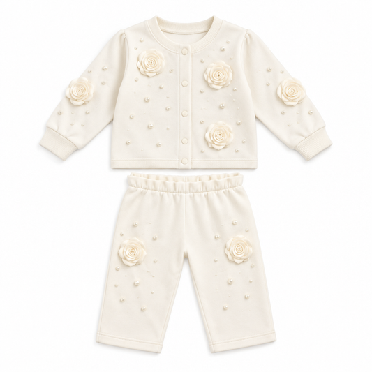 White Baby Rose Cardigan Set